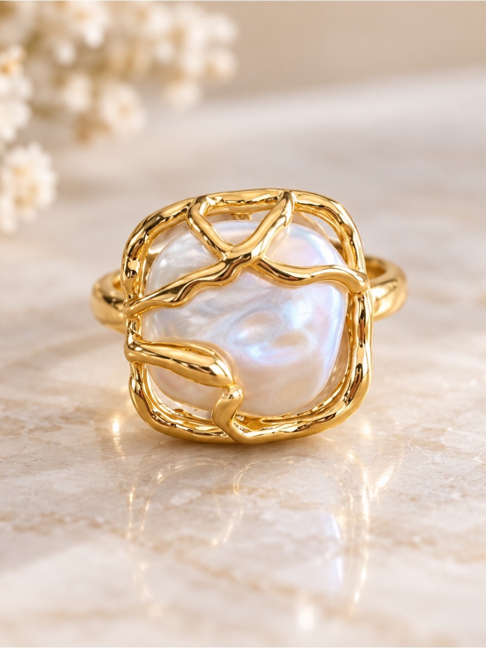 Gold Pearl Statement Ring - Women Jewelry
